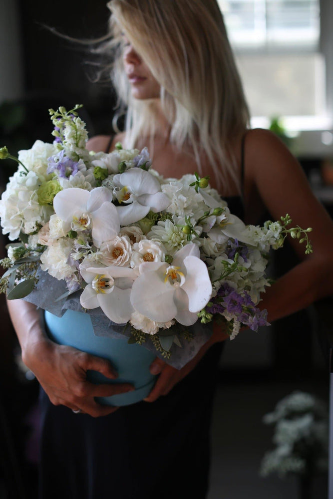 Dale(Orchids and hydrangeas chrysanthemums round box) - Los Angeles Florist - Pink Clover