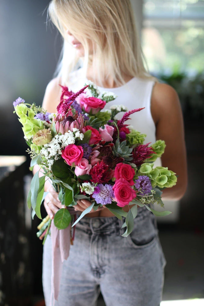 Eden(Roses with exotical flowers and succulents bouquet) - Los Angeles Florist - Pink Clover